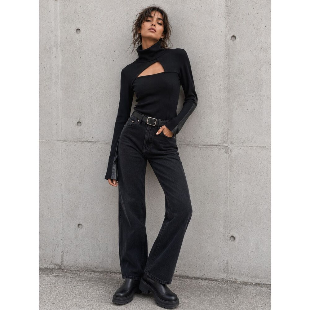 La Haine Inside Us Black Ribbed Turtleneck Cutout Top - XS/S - $165 MSRP